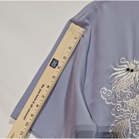 Kim Lai Fashions XL 100% Silk Chinese Tang Shirt Light Blue Dragon Frog Buttons - Picture 6 of 9